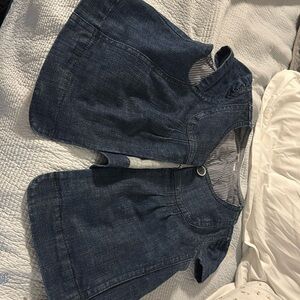 Ann Taylor LOFT Denim Blazer Short Sleeve Jean Jacket Casual Mid Wash Cute Sz LP